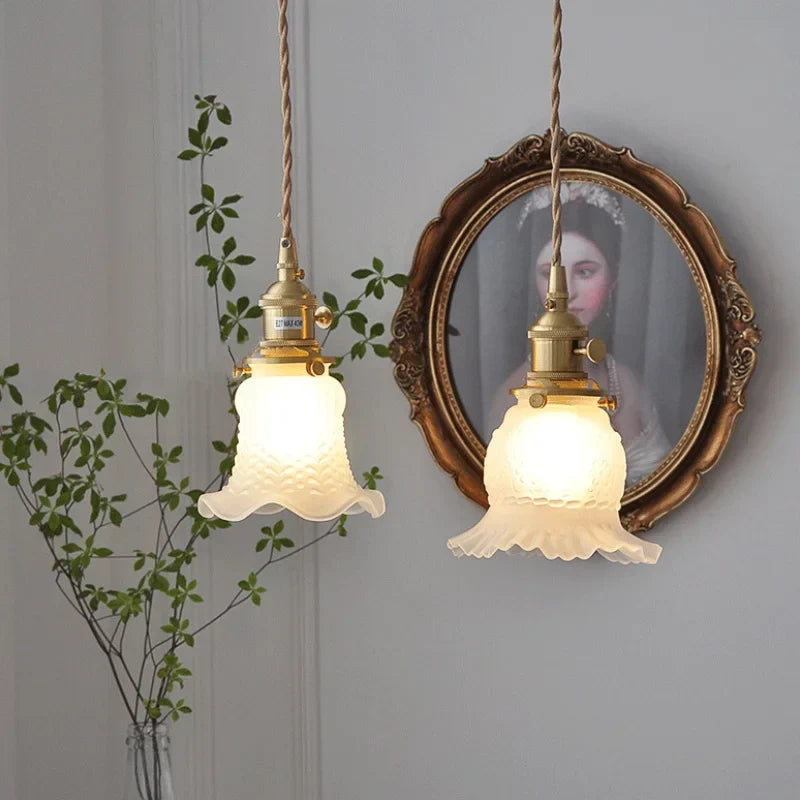 White Bud Glass LED Pendant Light - Modern Kitchen Restaurant Hang Lamp