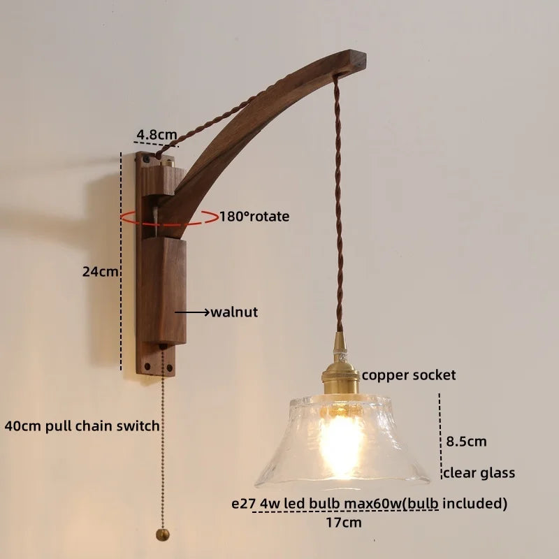 Nordic LED Wall Sconce Walnut Copper Stair Light Fixtures