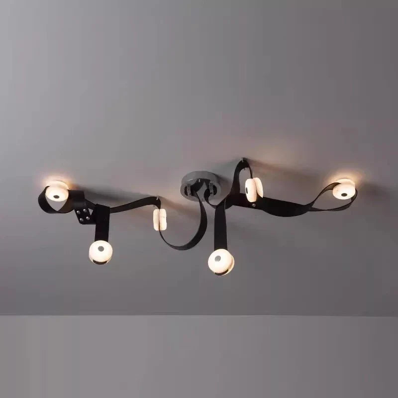 Soft Leather Marble Chandelier: Luxury Dimmable Lighting Fixture for Living Room or Cafe.