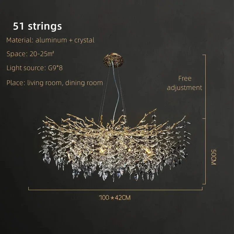 Luxury Crystal Chrome Chandelier Silver Gold LED Tree Branch Chandelier for Living Dining Room
