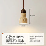 Japanese Wooden Stone Chandelier Pendant Light, Wabi-Sabi Style Yellow Cavity-Stone Lamp