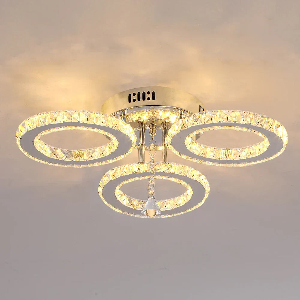 Crystal Chandelier 3Rings Chrome Pendant Light for Bedroom Living Room