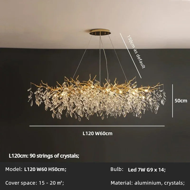 Crystal LED Pendant Lights Gold Dining Room Branch Chandelier