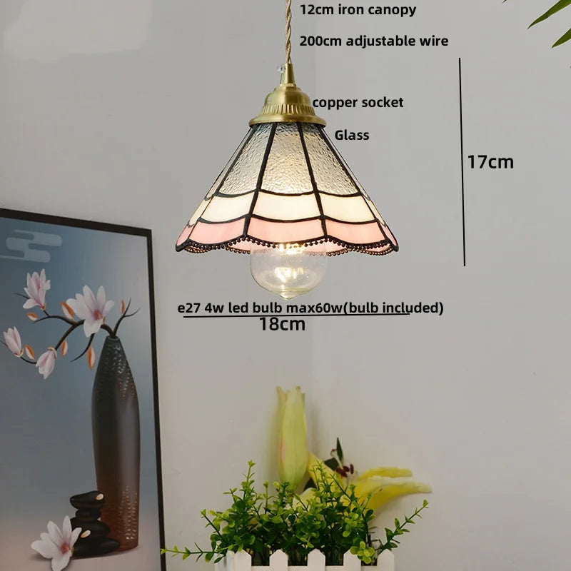 Brass Vintage Glass Pendant Lamp Adjustable LED Dining Room Kitchen Fixture