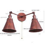 Vintage Gold Industrial Wall Lights with Pull Chain Switch and 2 Heads