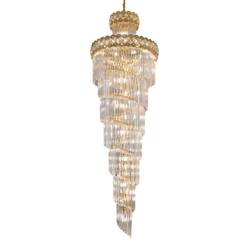 Gold Stainless Steel Crystal Chandelier for Long Villa Staircase Lighting