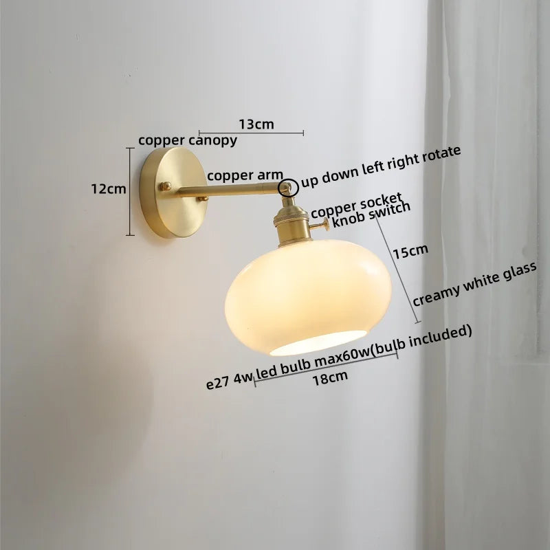 Ceramic Copper LED Wall Light with Pull Chain Switch for Modern Nordic Home Decor