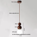 White Glass LED Pendant Lamp with Wood Base - Nordic Modern Hanging Light