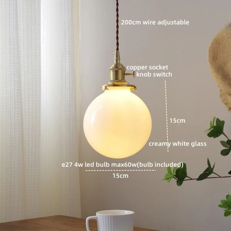Amber Glass LED Pendant Light - Nordic Modern Copper Suspension Luminaire for Home