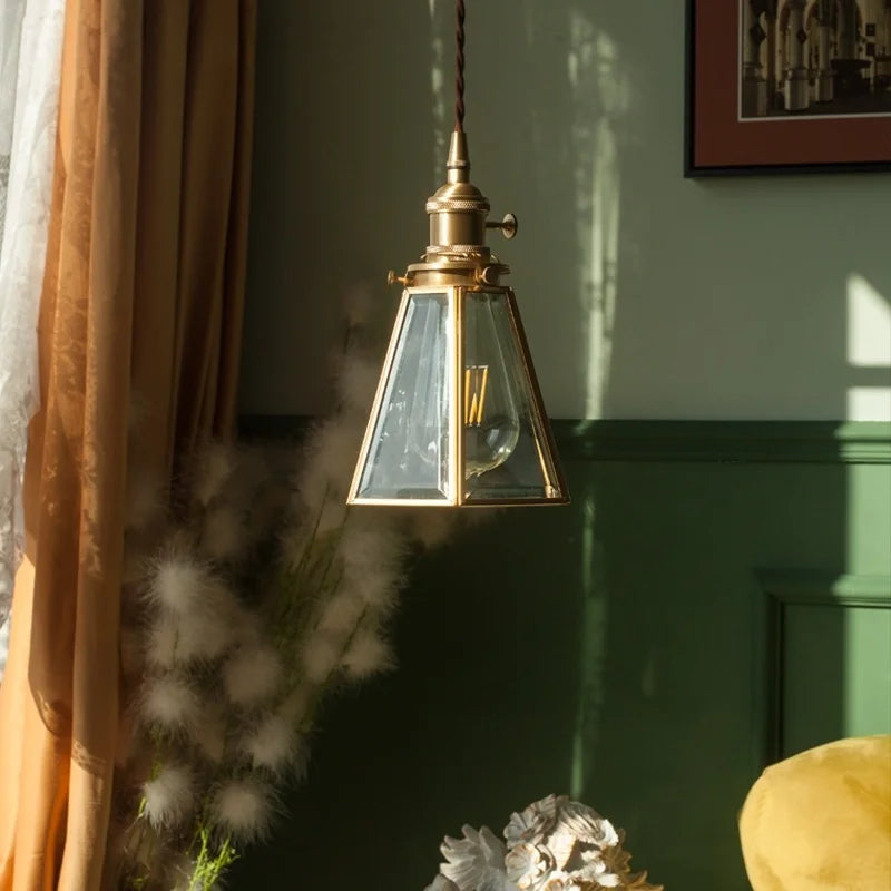 Glass LED Pendant Lights Japanese Brass Hanging Lamp for Kitchen Living Room