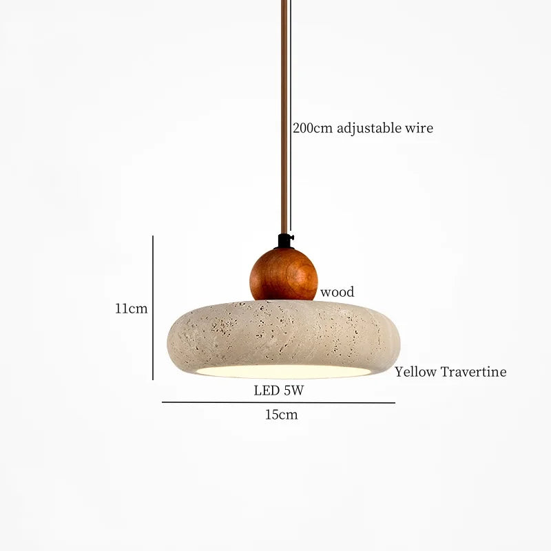 Yellow Travertine Spherical Stone LED Pendant Light for Bedroom Dining Living Room