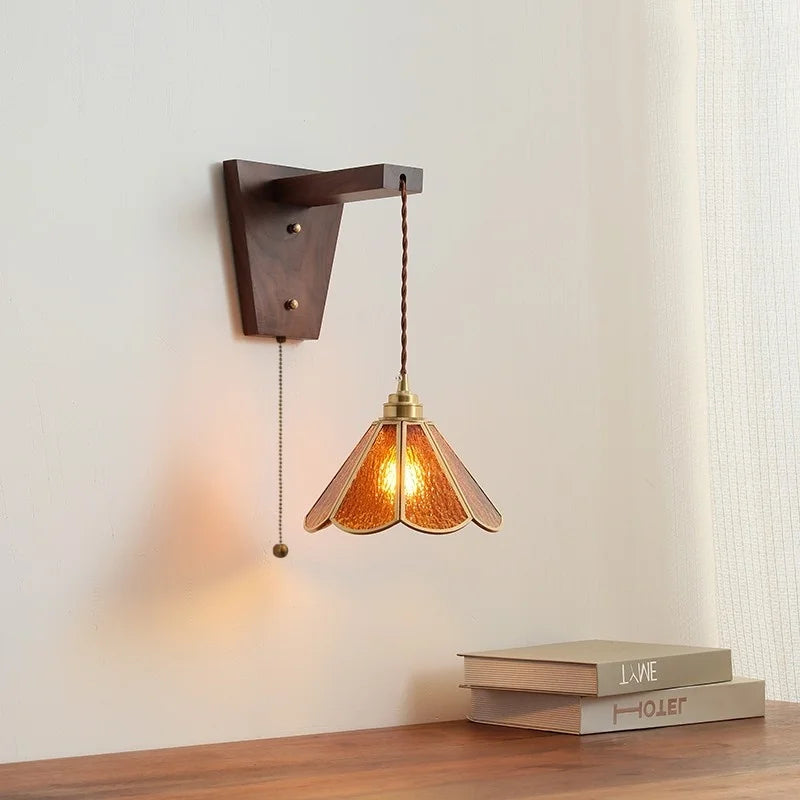 Nordic LED Glass Wall Lights for Bedroom, Living Room - Pull Chain Switch.
