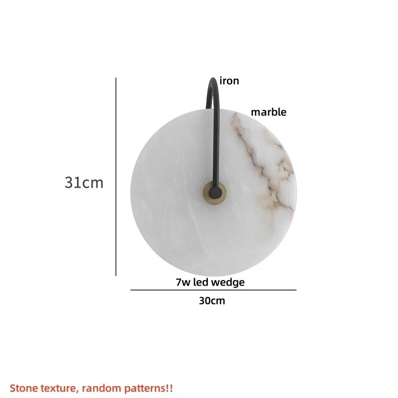 Nordic LED Wall Sconce Black Iron Round Marble Light Fixture