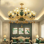 LED Crystal Ceramic Retro Ceiling Chandelier European Style Luxury Lamp