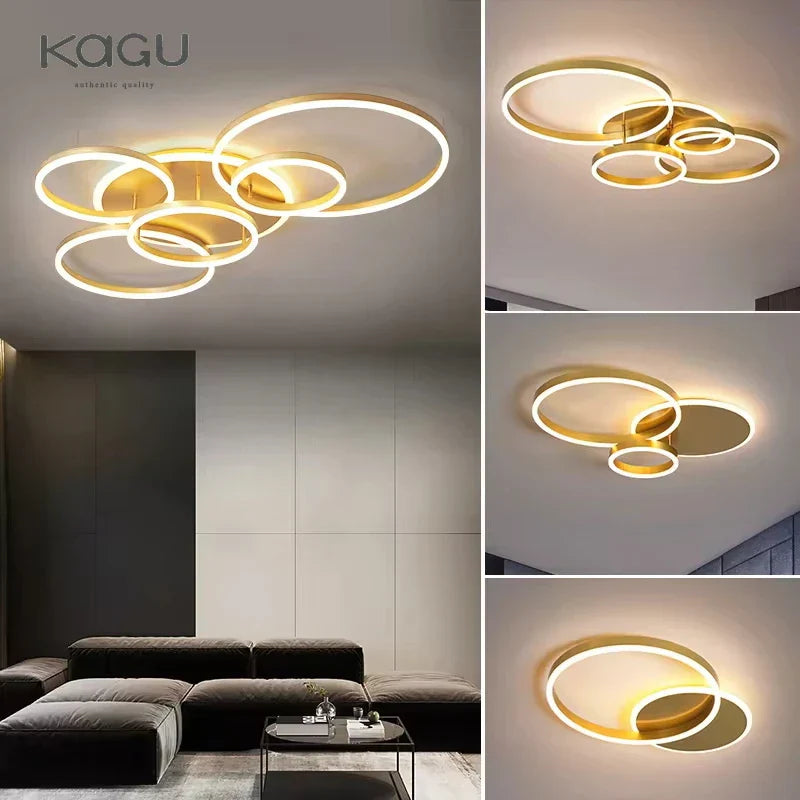 White Gold LED Chandelier for Living Room Study Parlor, Modern Indoor Lighting