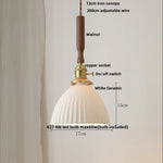 Afralia White Ceramic LED Pendant Light with Walnut Wood Accent - Modern Nordic Design