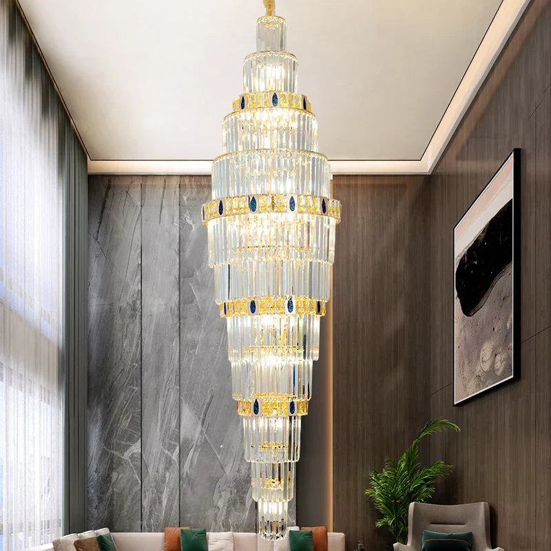Crystal Chandelier: Duplex Building Spiral Staircase Contemporary Light Luxury Fixture