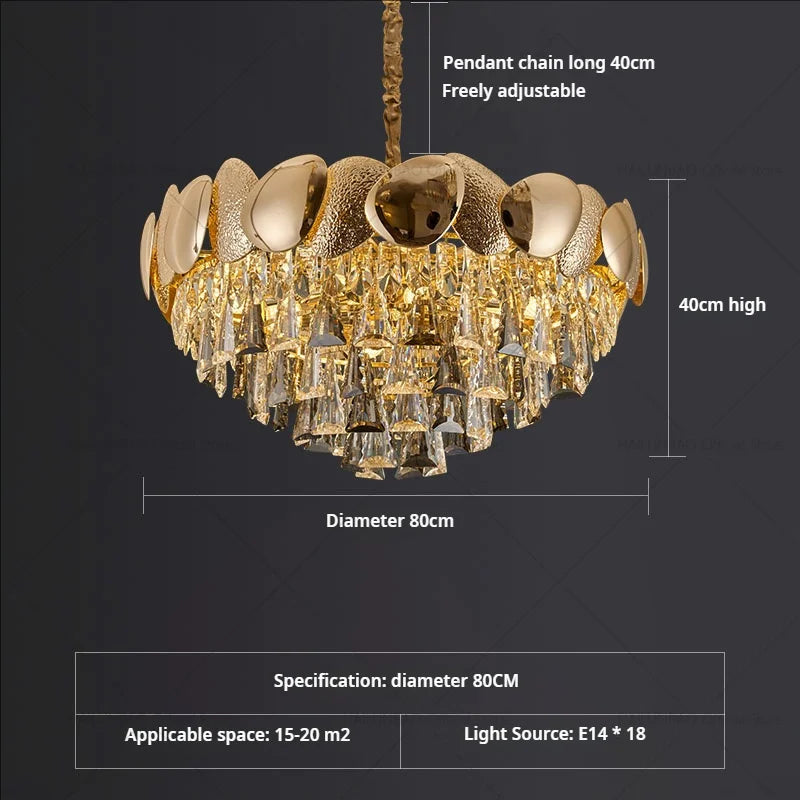 Crystal Chandelier: Modern Elegance for Living Room, Dining Room, Bedroom - Gold Finish