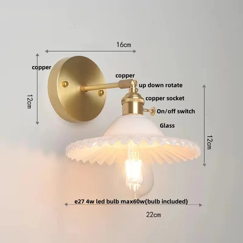 Vintage Green Glass LED Wall Light with Pull Chain Switch