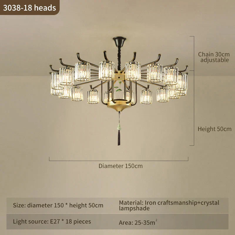 Luxury Copper Jade Chandelier for Middle Floor Living Room
