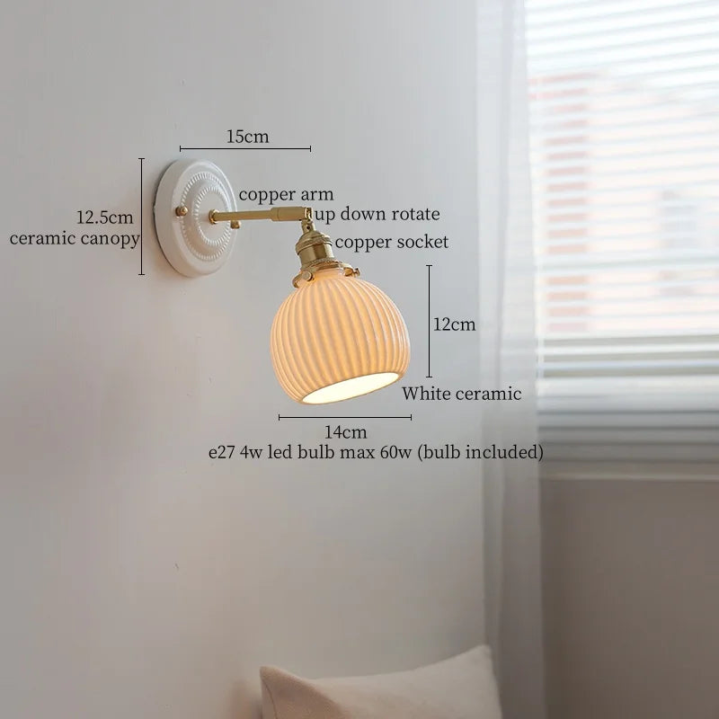 Afralia™ Ceramic Wall Sconce Light Copper Arm Nordic Minimalism Bedroom Bathroom Mirror