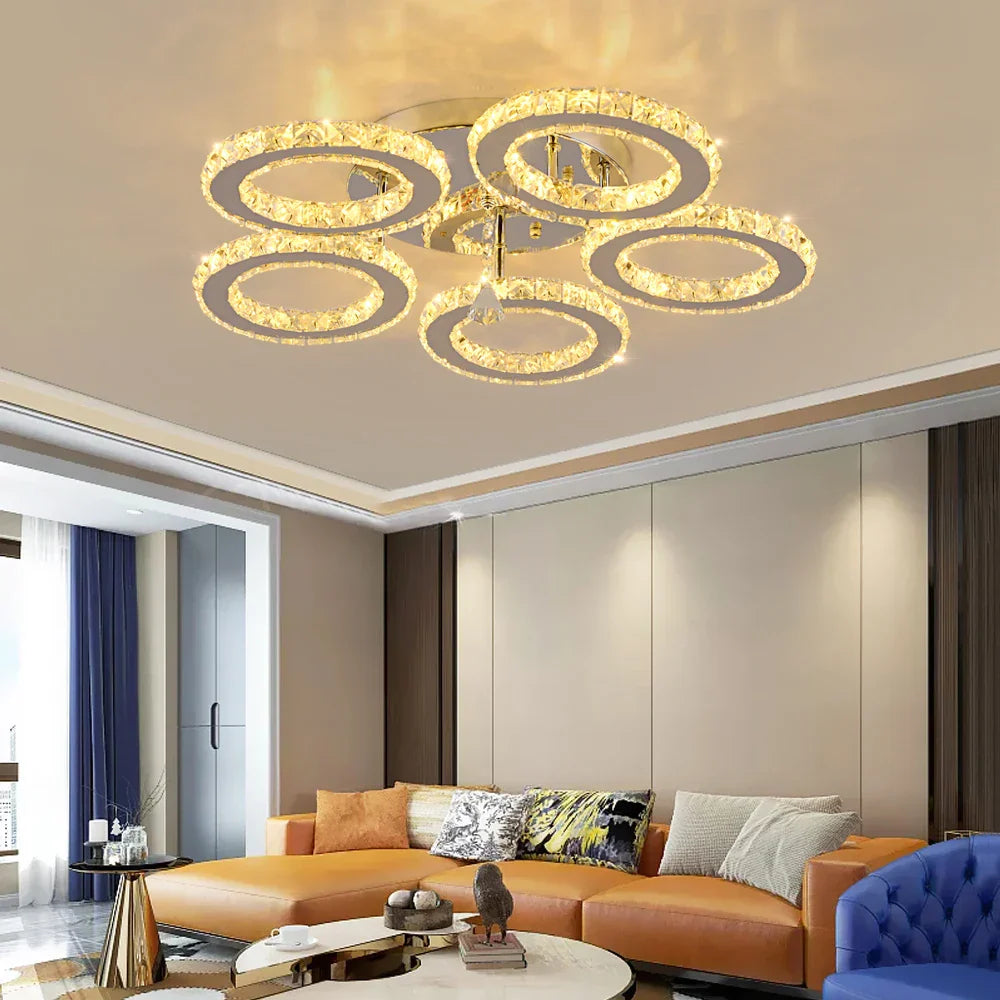 Crystal LED Rings Ceiling Chandelier Dimmable Luminaire