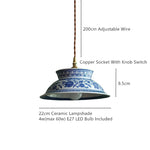 Vintage Ceramic LED Pendant Light with Adjustable Copper Socket & Knob Switch