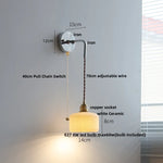 Ash Wood LED Wall Light with Pull Chain Switch, Japanese Style Bedside Lamp