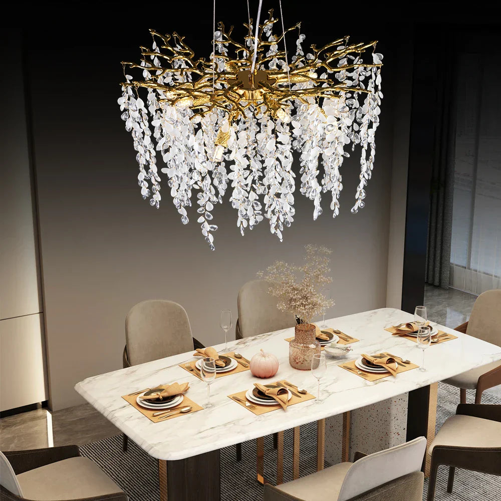 Grape Crystal Chandelier Silver Gold LED Tree Branch Luxury Lighting