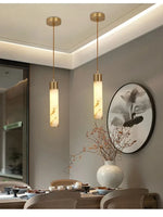 Copper LED Pendant Light: Modern Marble Single Head for Bedroom, Restaurant, and Corridor