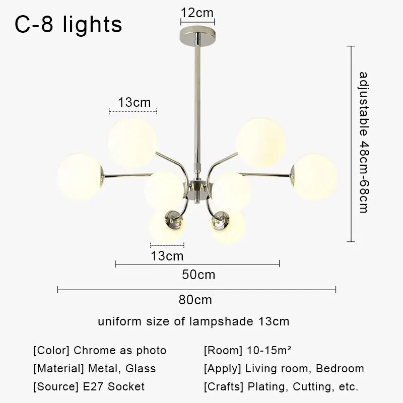 Glass Ball LED Ceiling Chandelier for Modern Living Room and Bedroom