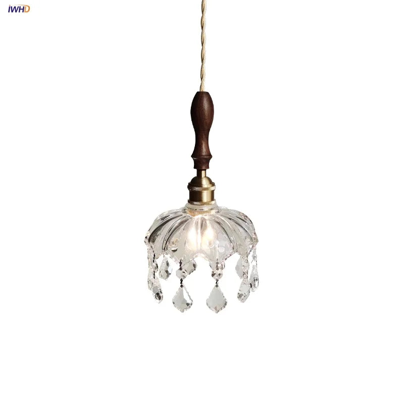 Nordic LED Wall Light Fixture Wood Glass Copper Hanging Lamp