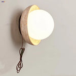 Nordic LED Wall Light White Glass Yellow Travertine Wood Canopy Bedside Lamp