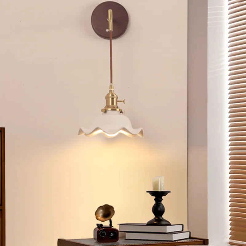 Ceramic Wood LED Wall Sconce, Modern Adjustable Nordic Lamparas De Pared for Bedroom
