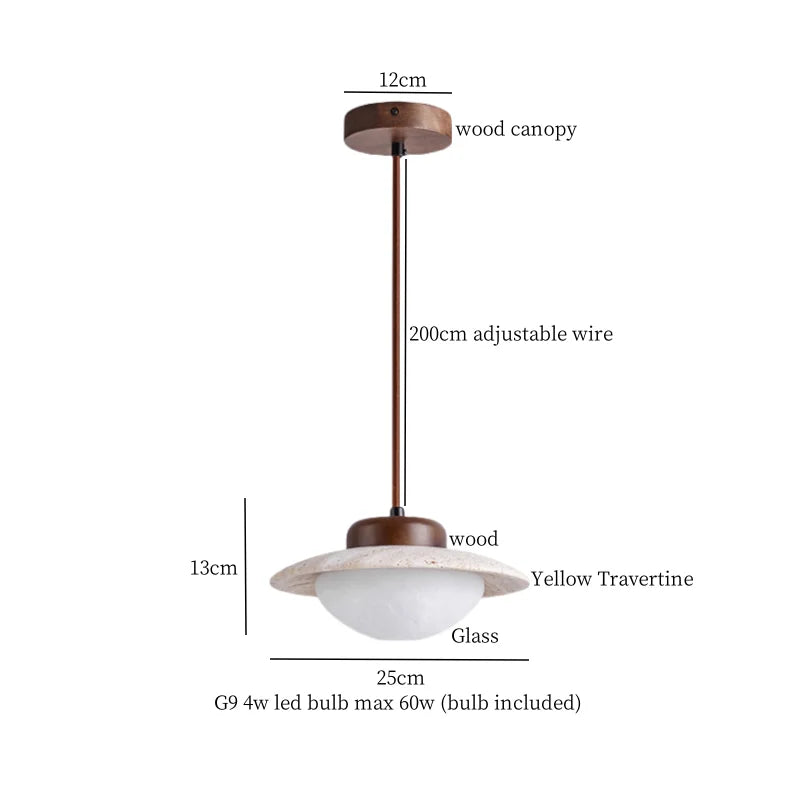 LED Hanging Lamps Yellow Travertine Pendant Lighting for Bedroom Living Dining Room