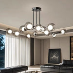 Afralia™ Glass Globe Black Led Pendant Chandelier - Nordic Style Dining Room Decor