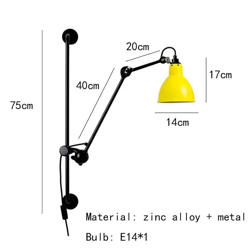 Gras BL Wall Lamp: Adjustable Chrome Long Arm Reading Light