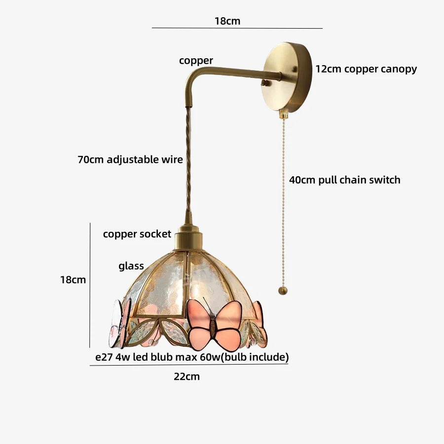 Afralia Tiffany Butterfly Glass Wall Lamp with Adjustable LED Light