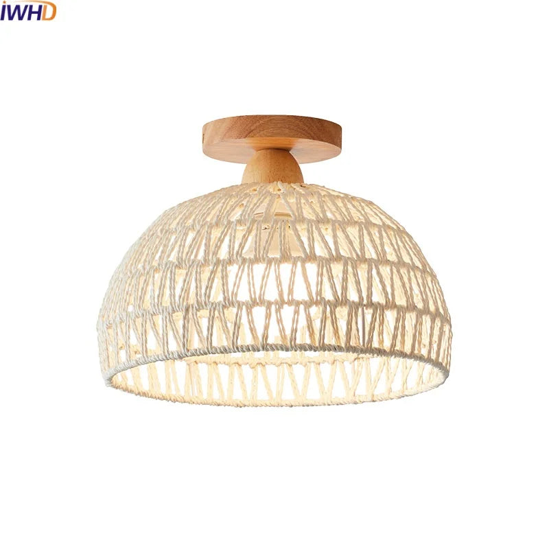 LED Wicker Wood Ceiling Lights Modern Style Hallway Nordic Luminaria