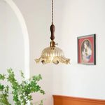 Glass LED Pendant Light Modern Wood Copper Hanglamp for Bar Cafe Loft