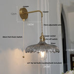 Amber Vintage LED Wall Light Glass Copper Pull Chain Switch Hallway Lamp