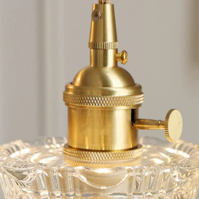 Modern Clear Glass Pendant Lights for Coffee Study Bedroom, Adjustable Copper Wire Lighting Fixtures