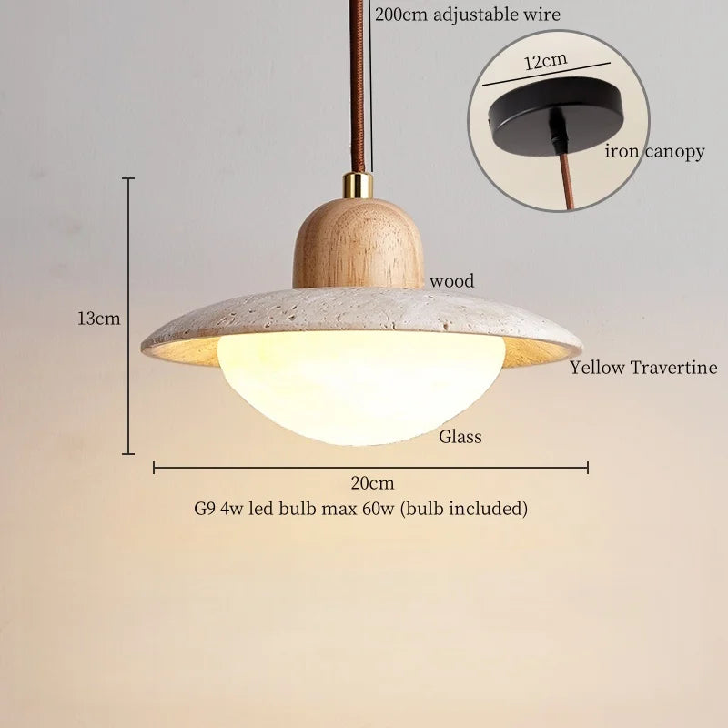 Yellow Travertine Stone LED Pendant Lamp - Vintage Hanging Lighting