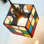 Colorful LED Glass Pendant Light Fixture, Modern Nordic Cube Hang Lamp