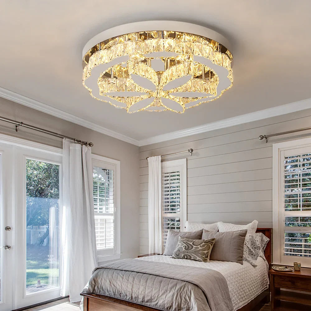 Crystal Ceiling Chandelier: Modern LED Light with RC Dimming for Luxe Home Decor