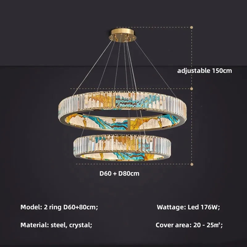 Circle Steel LED Pendant Chandelier, Modern Dimmable Lighting for Living Room Home Decor