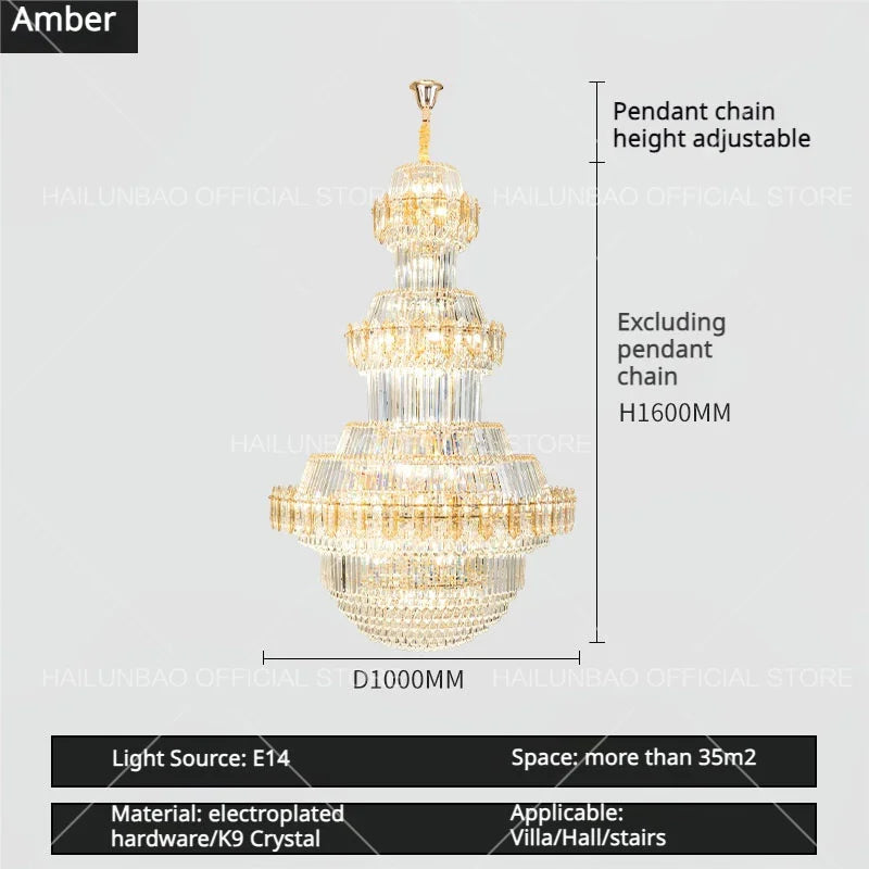 Crystal Chandelier: Villa High Living Room Luxury Lighting