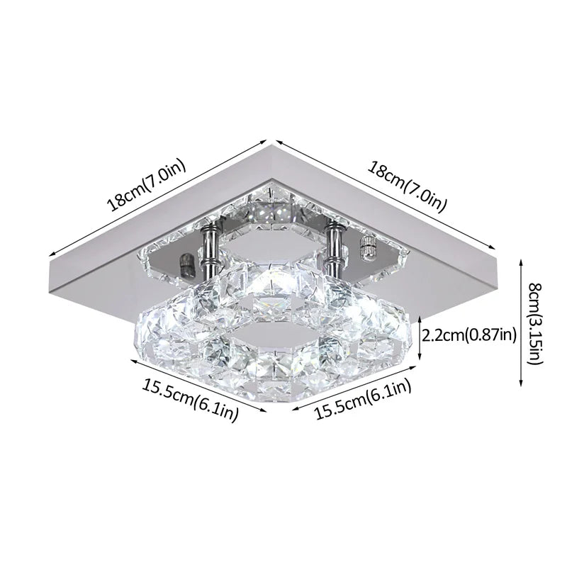 Crystal LED Ceiling Light: Modern Square K9 Chandeliers, Dimmable Stainless Steel Fixture.