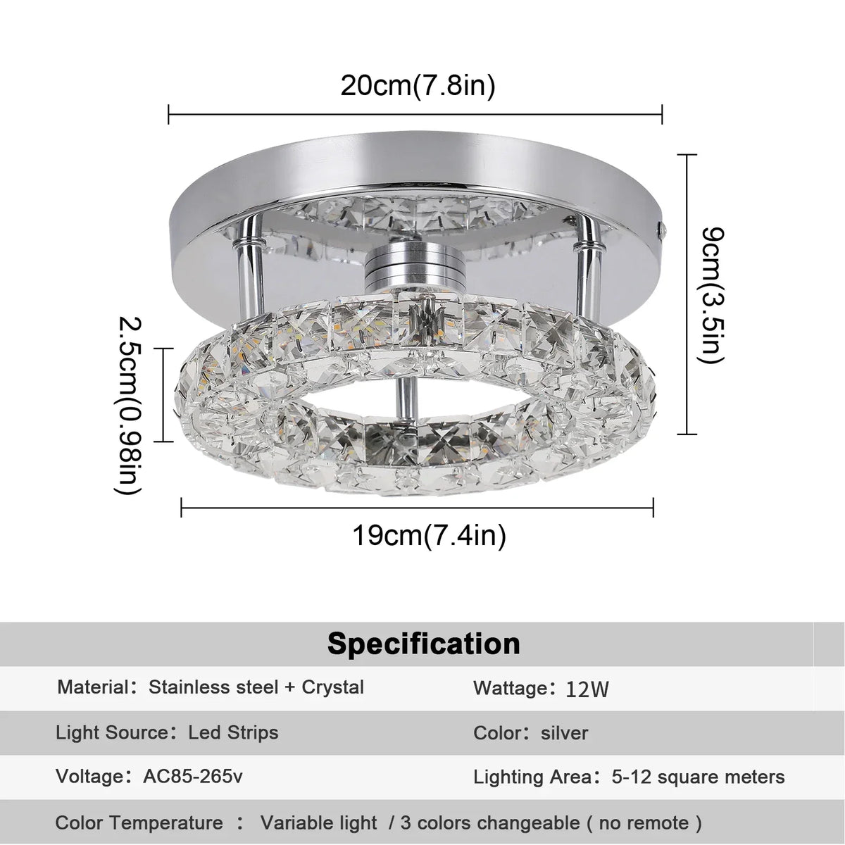 Crystal LED Ceiling Light: Stainless Steel Round Fixture for Bedroom, Kitchen, Bathroom