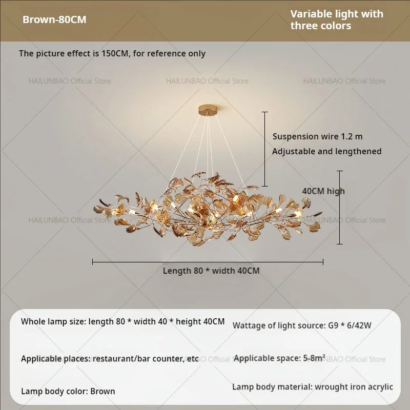 Gingko Leaf Chandelier: Modern Luxury Art Decor for Home, Restaurant & Bar
